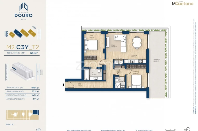 Apartamento T2 para Venda em Canidelo Planta 1