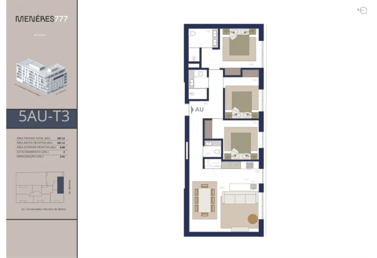 Apartamento T3 para Venda em Matosinhos e Leça da Palmeira Planta 1