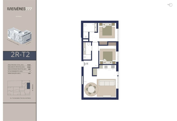 Apartamento T2 para Venda em Matosinhos e Leça da Palmeira Planta 1