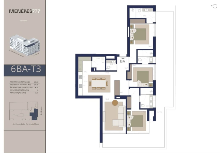 Apartamento T3 para Venda em Matosinhos e Leça da Palmeira Planta 1