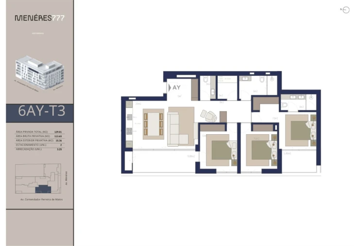 Apartamento T3 para Venda em Matosinhos e Leça da Palmeira Planta 1