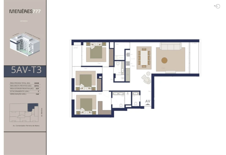 Apartamento T3 para Venda em Matosinhos e Leça da Palmeira Planta 1