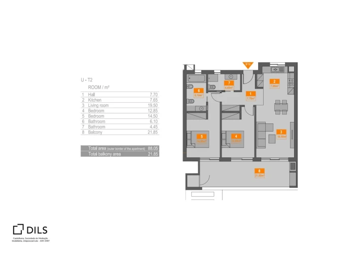 Apartamento T2 para Venda em Portimão Planta 1