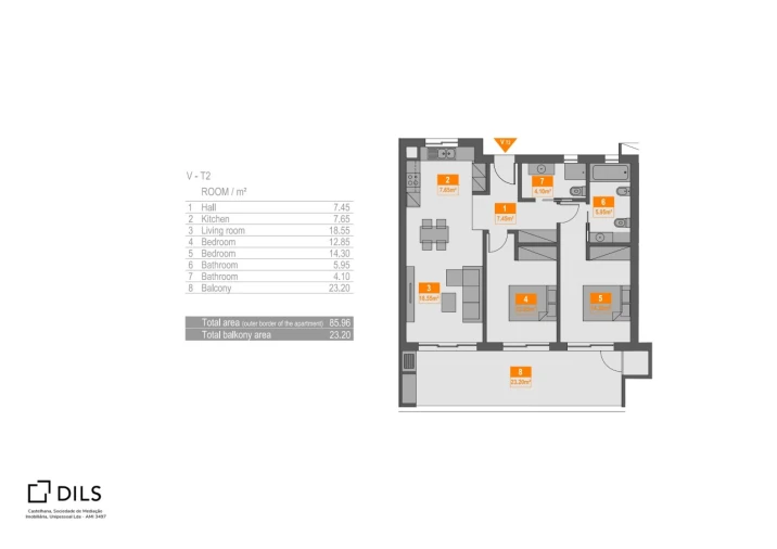 Apartamento T2 para Venda em Portimão Planta 1