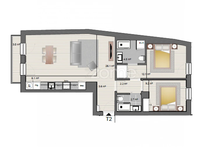 Apartamento T2 para Venda em Paranhos Planta 1