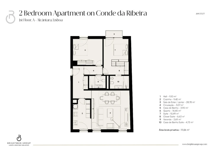 Apartamento T2 para Venda em Alcantara Planta 1