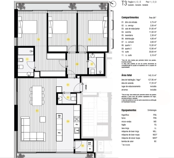 Apartamento T3 para Venda em Canidelo Planta 1