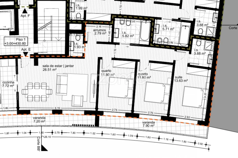 Apartamento T3 para Venda em Repeses e São Salvador Planta 1