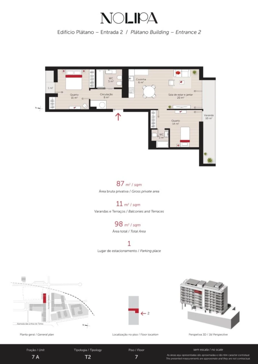 Apartamento T2 para Venda em Lumiar Planta 1