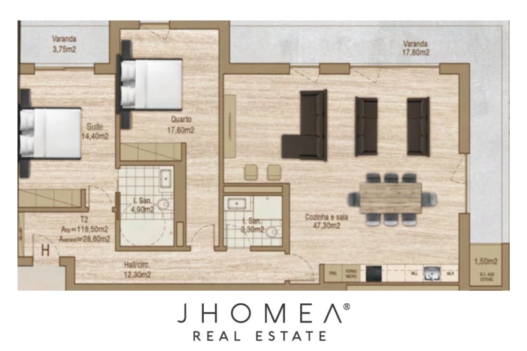 Apartamento T2 para Venda em Glória e Vera Cruz Planta 1