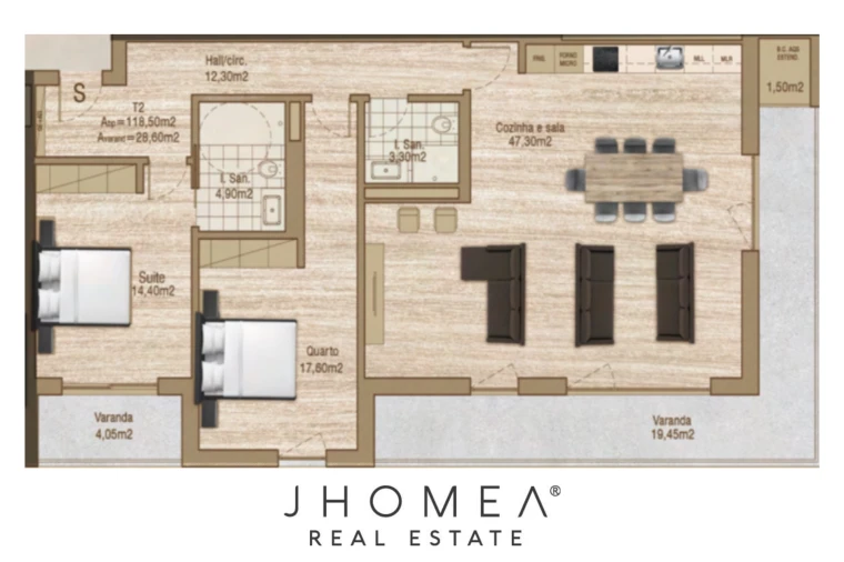 Apartamento T2 para Venda em Glória e Vera Cruz Planta 1