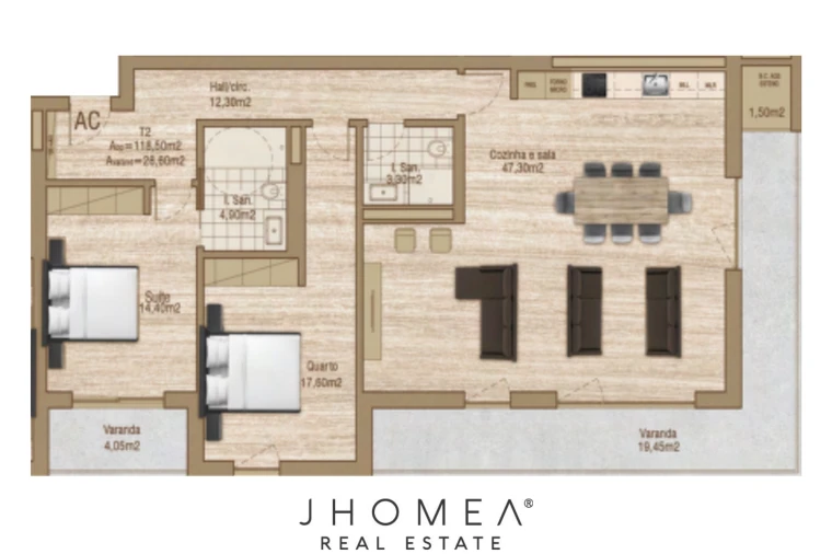 Apartamento T2 para Venda em Glória e Vera Cruz Planta 1