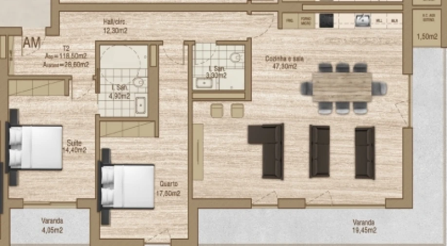 Apartamento T2 para Venda em Glória e Vera Cruz Planta 1