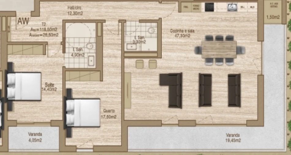 Apartamento T2 para Venda em Glória e Vera Cruz Planta 1