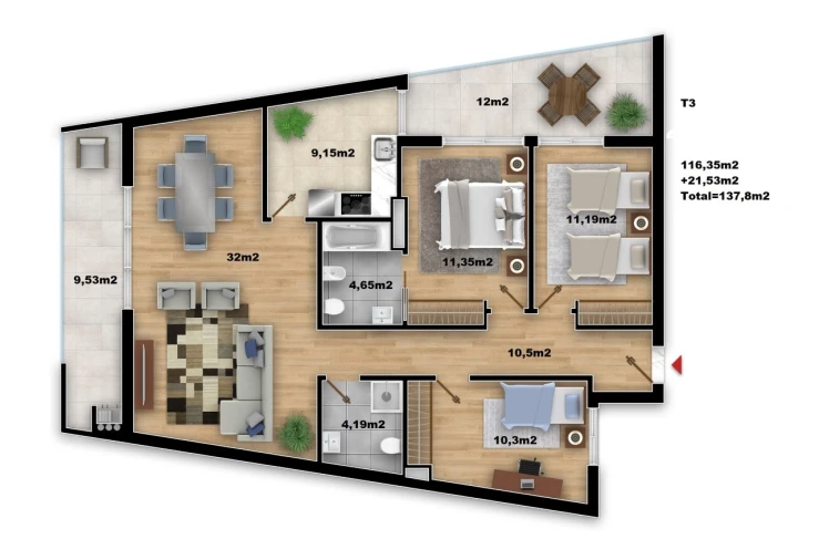 Apartamento T3 para Venda em Albufeira e Olhos de Água Planta 1
