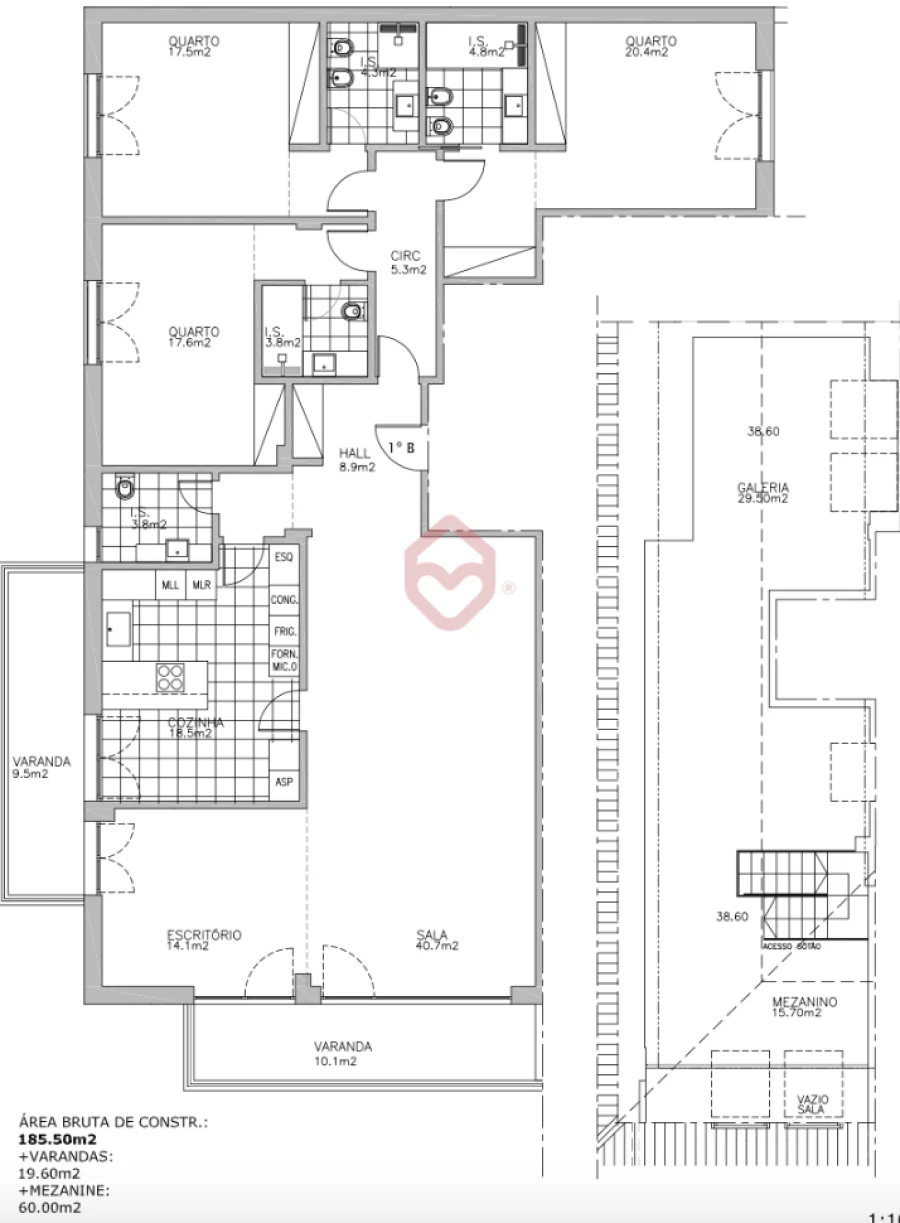Apartamento T3 para Venda em Carcavelos e Parede Planta 1