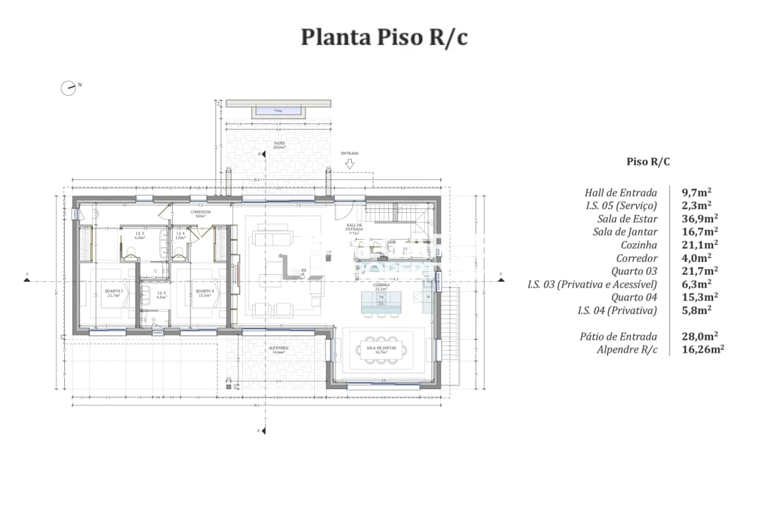 Moradia T4 para Venda em Montenegro Planta 3