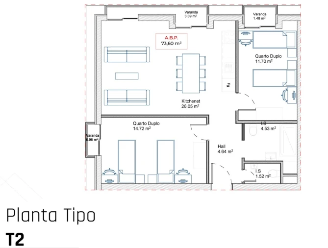 Apartamento T2 para Venda em Paranhos Planta 1