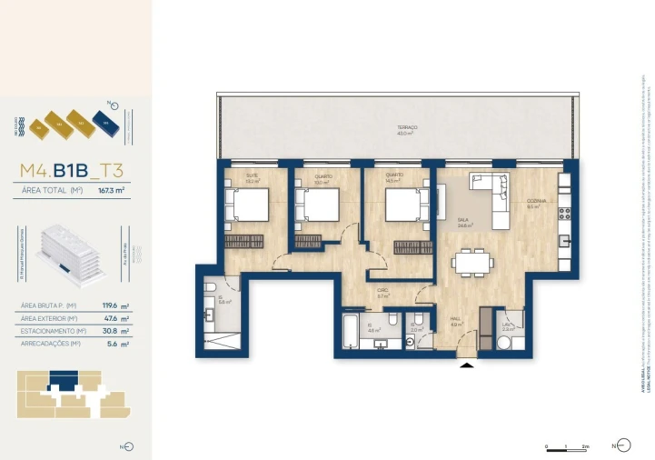 Apartamento T3 para Venda em Canidelo Planta 1