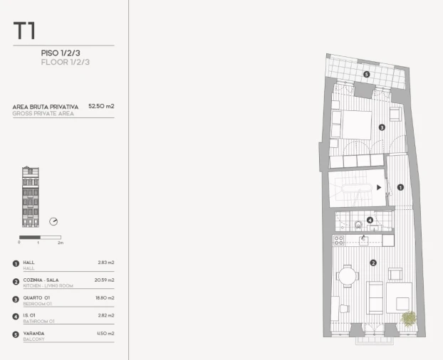 Apartamento T1 para Venda em Santa Maria Maior Planta 1