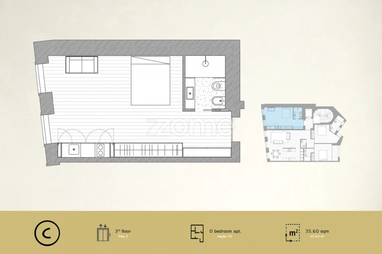 Apartamento T2 para Venda em Cedofeita, Santo Ildefonso, Sé, Miragaia, São Nicolau e Vitória Planta 1