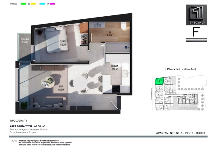 Apartamento T1 para Venda em Ribeira Brava Planta 1