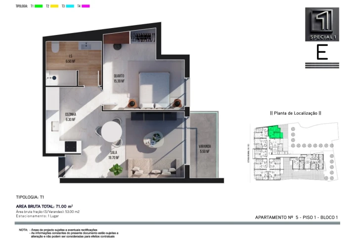 Apartamento T1 para Venda em Ribeira Brava Planta 1
