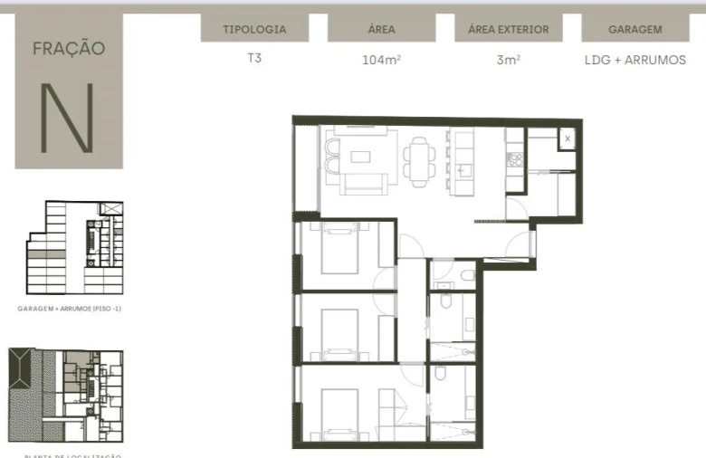 Apartamento T3 para Venda em Matosinhos e Leça da Palmeira Planta 1