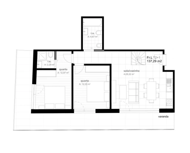Apartamento T2 para Venda em Viseu Planta 1