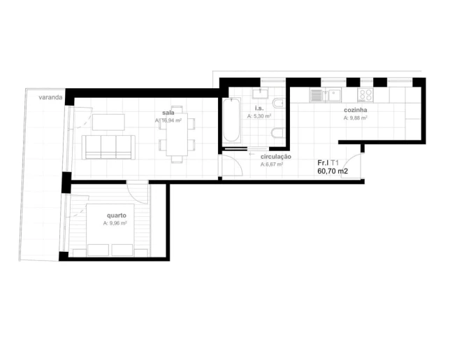 Apartamento T1 para Venda em Viseu Planta 1