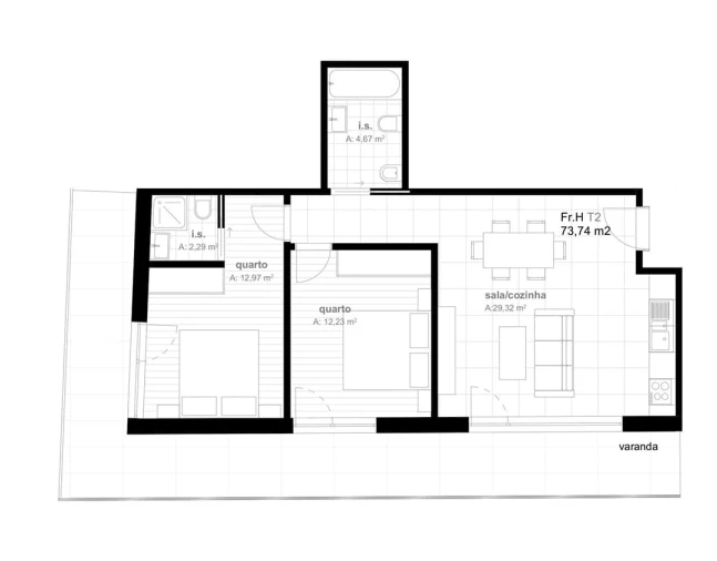 Apartamento T2 para Venda em Viseu Planta 1