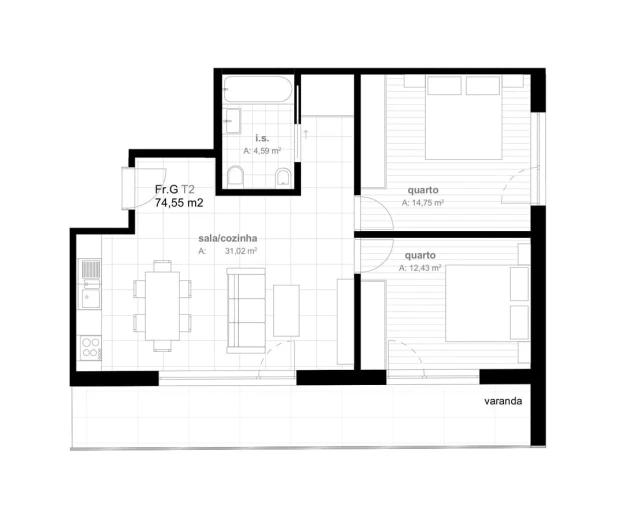 Apartamento T2 para Venda em Viseu Planta 1