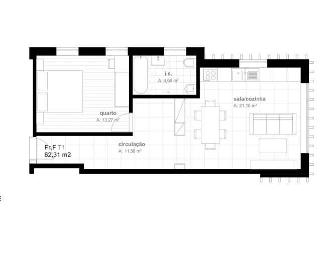 Apartamento T1 para Venda em Viseu Planta 1