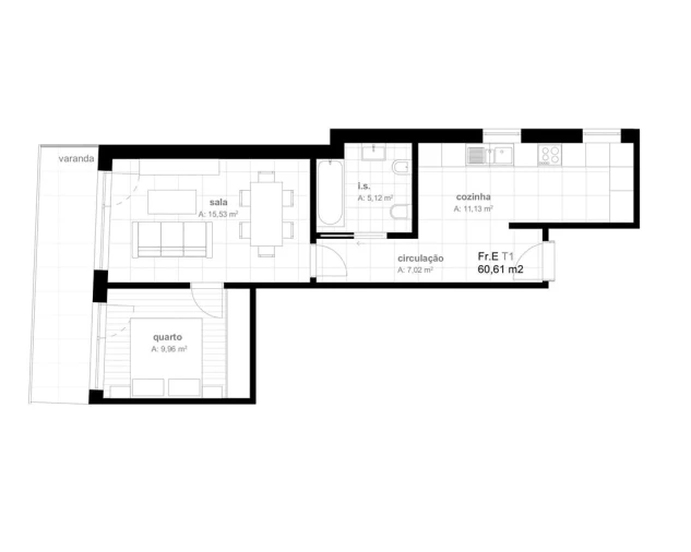 Apartamento T1 para Venda em Viseu Planta 1