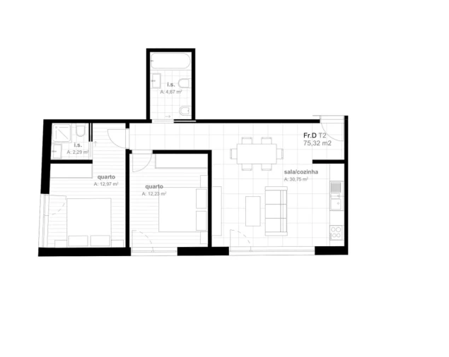 Apartamento T2 para Venda em Viseu Planta 1