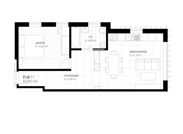 Apartamento T1 para Venda em Viseu Planta 1