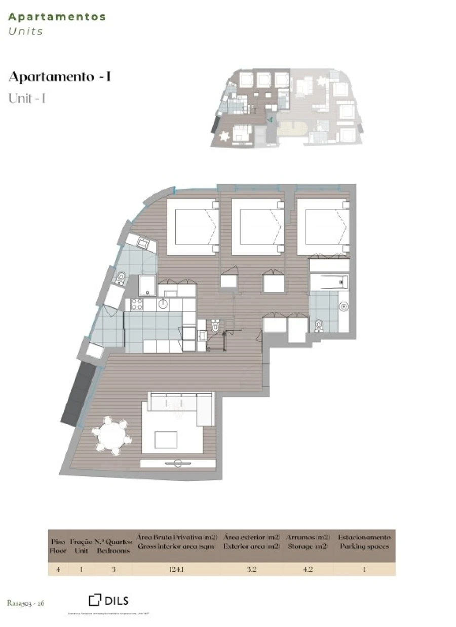 Apartamento T3 para Venda em Mafamude e Vilar do Paraíso Planta 1
