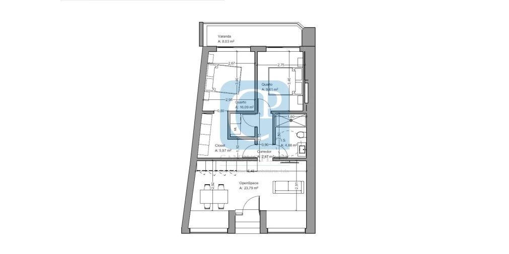 Apartamento T2 para Venda em Nogueira e Silva Escura Planta 1