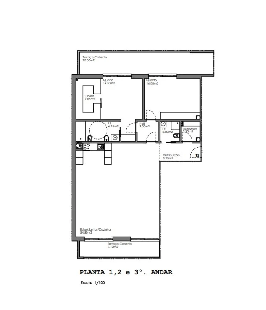 Apartamento T1 para Venda em Quelfes Planta 1