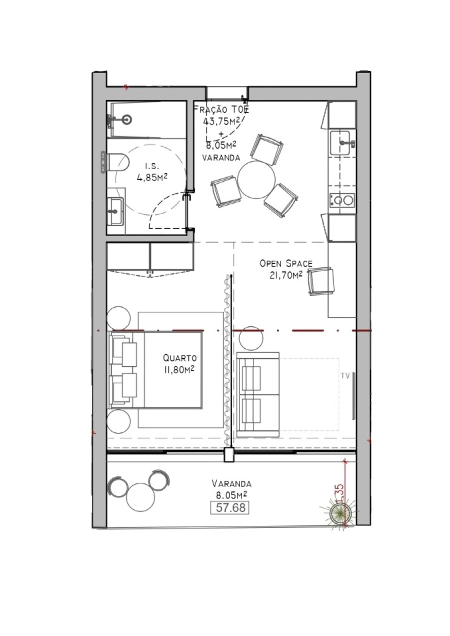 Apartamento T1 para Venda em São Martinho Planta 1