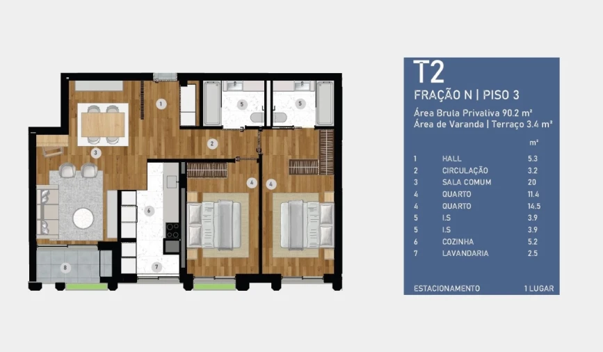 Apartamento T2 para Venda em Custóias, Leça do Balio e Guifões Planta 1