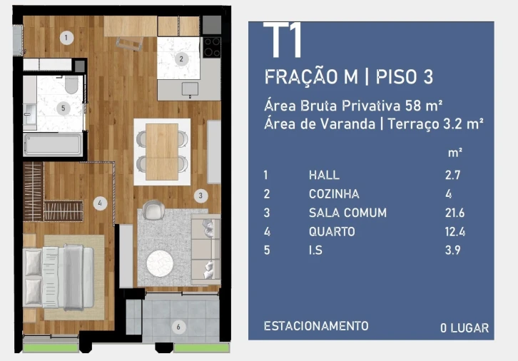 Apartamento T1 para Venda em Custóias, Leça do Balio e Guifões Planta 1
