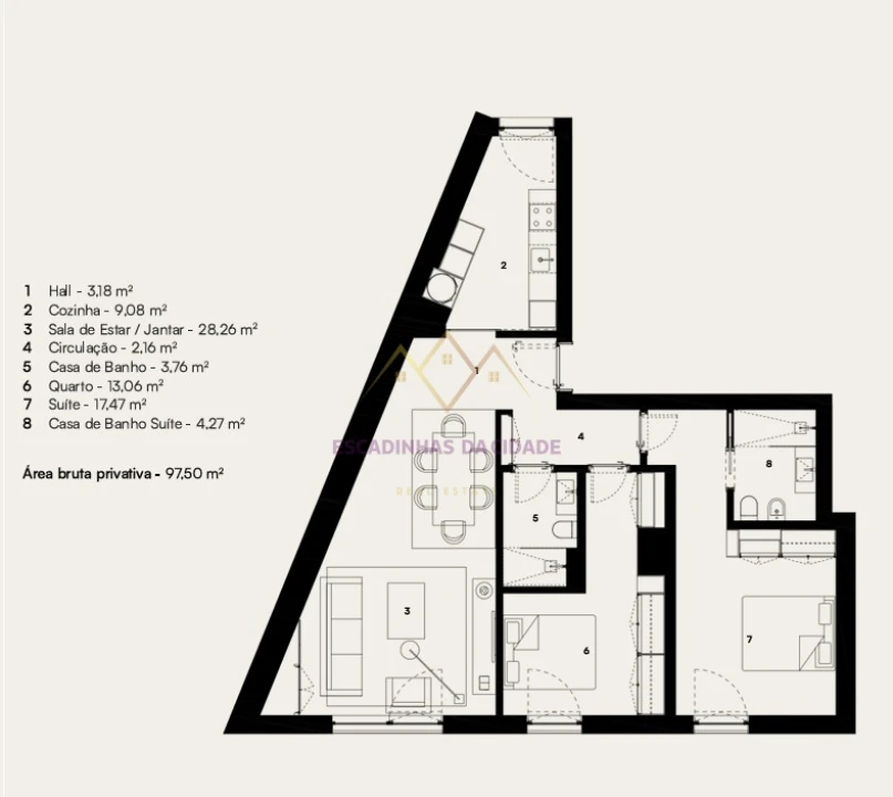 Apartamento T2 para Venda em Alcantara Planta 2