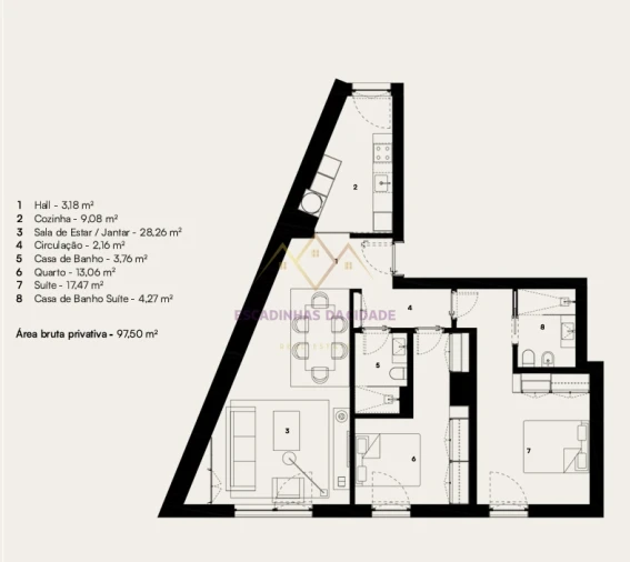 Apartamento T2 para Venda em Alcantara Planta 2