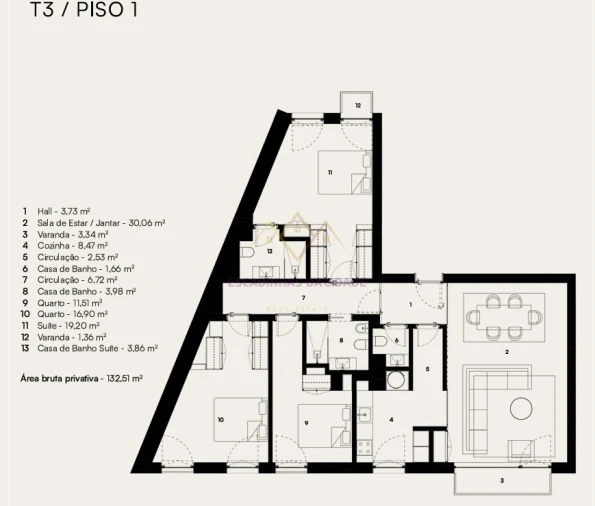 Apartamento T3 para Venda em Alcantara Planta 1