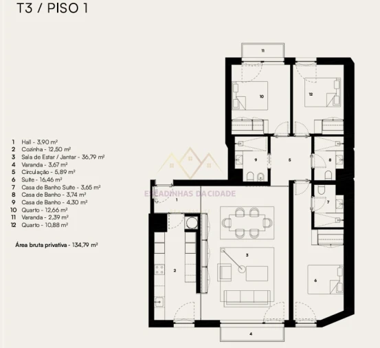 Apartamento T3 para Venda em Alcantara Planta 1