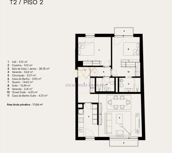 Apartamento T2 para Venda em Alcantara Planta 1