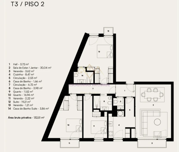 Apartamento T3 para Venda em Alcantara Planta 1