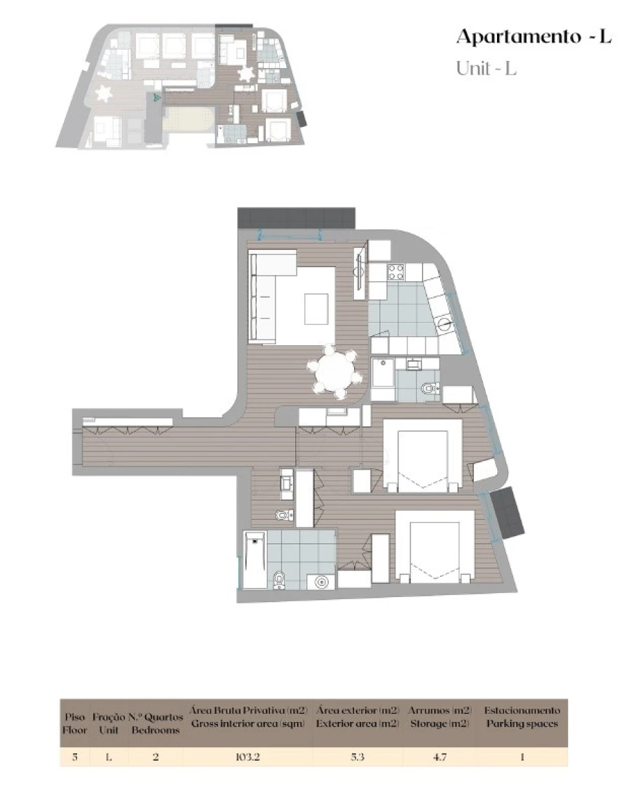 Apartamento T2 para Venda em Mafamude e Vilar do Paraíso Planta 1