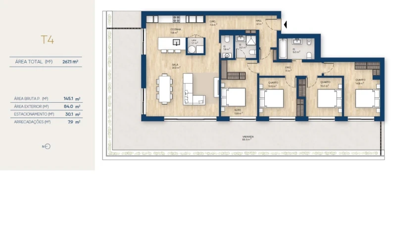 Apartamento T4 para Venda em Canidelo Planta 1